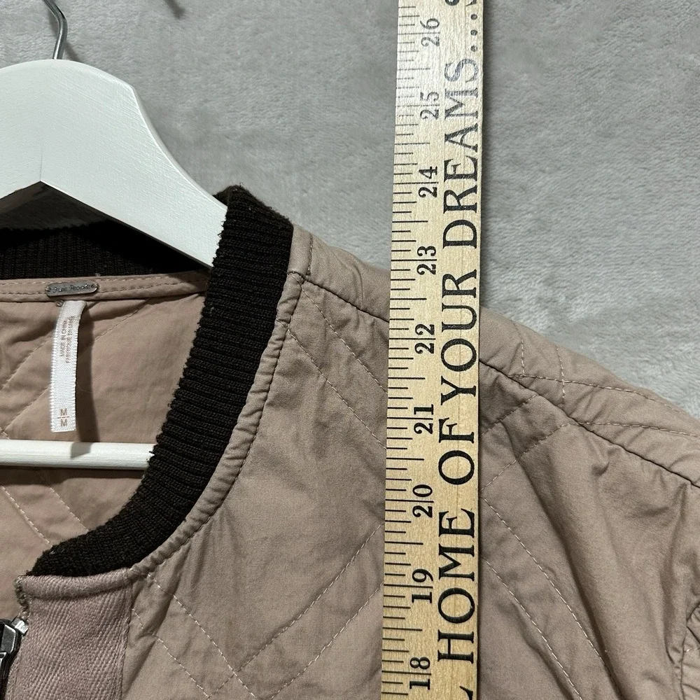 Free People Quilted Linear Bomber Jacket Blush Women's M Long Sleeve Ribbed Cuff